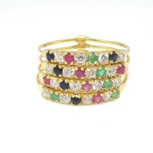 18K Gold Natural Ruby Emerald Sapphire CZ Ring 9